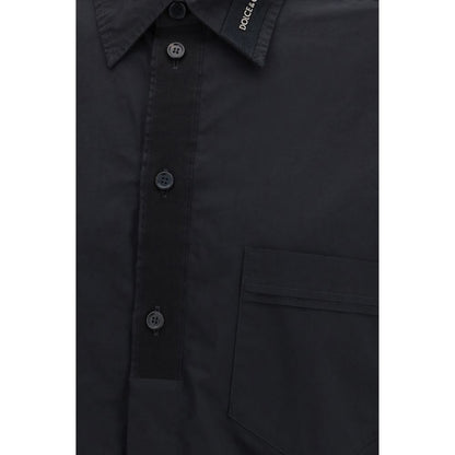 Shirt by Dolce & Gabbana for men in stretch cotton black & gold features an architectural silhouette with a refined and elegant for a architectural look.