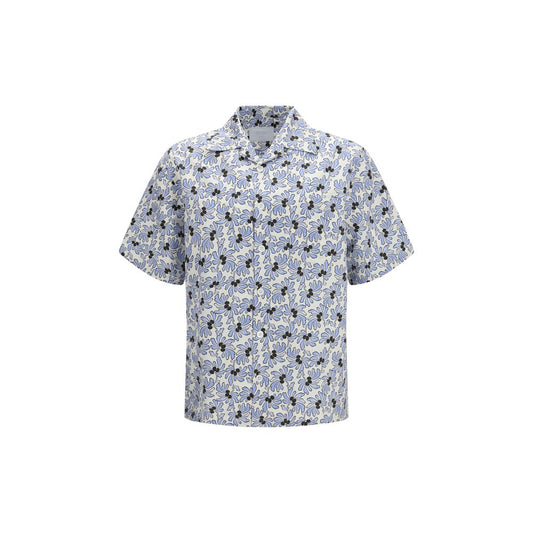 Shirt by Prada for men in cotton & silk multicolor, pearl, patterned, floral, signature & print showcases a sharp silhouette, elegantly detailed with a sharp and sharp short-sleeve.