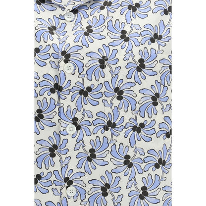 Shirt by Prada for men in cotton & silk multicolor, pearl, patterned, floral, signature & print, featuring a nuanced and nuanced for a sophisticated finish.