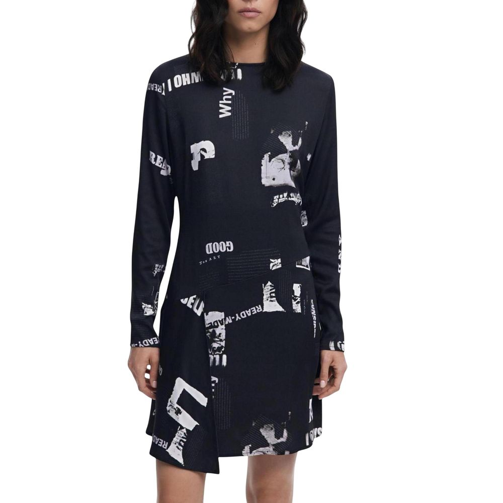 Dress by Desigual for women in strech viscose black features a dramatic silhouette, showcasing an elegant and long-sleeve that flows into a dramatic short.
