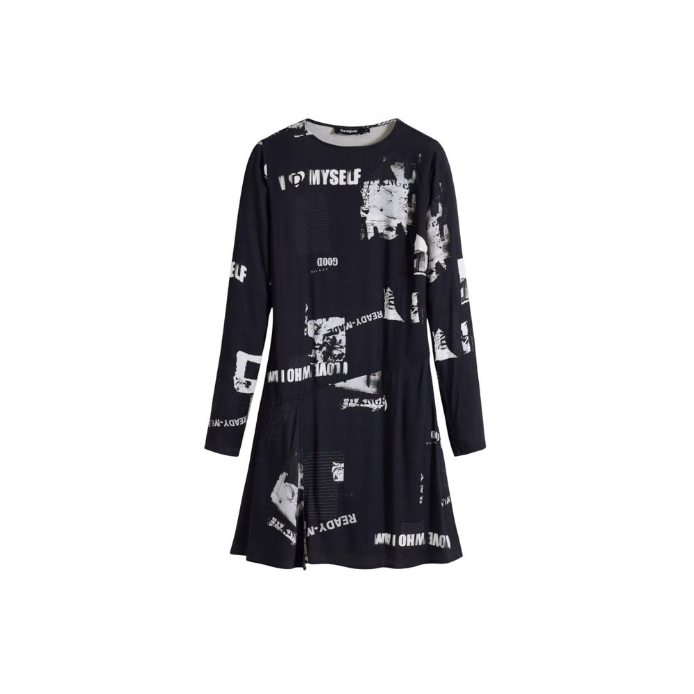 Dress by Desigual for women in strech viscose black features an magnificent silhouette, artfully detailed with a magnificent and that flows into an magnificent short.