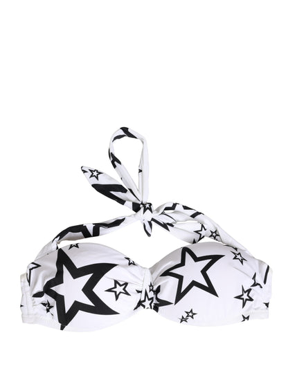 Dolce & Gabbana Star Women's Stretch Nylon Swimwear Top - White Print