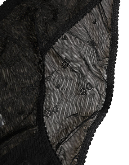 Dolce & Gabbana Black Sheer Mesh Lace Logo Brief Panty Underwear