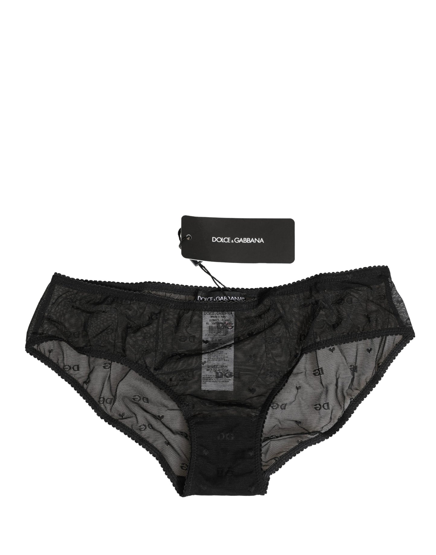 Dolce & Gabbana Black Sheer Mesh Lace Logo Brief Panty Underwear