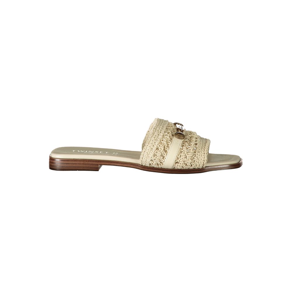 Sliders Slippers Flat Shoes by Twinset for women in polyester beige presents a stalwart silhouette as Women's Polyester Sliders Slippers Flat Shoes, artfully designed with a and a stalwart for a refined, upscale finish.