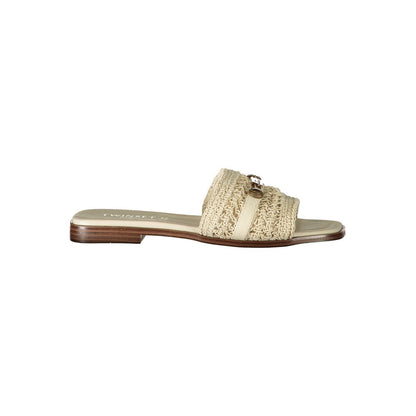 Sliders Slippers Flat Shoes by Twinset for women in polyester beige presents a stalwart silhouette as Women's Polyester Sliders Slippers Flat Shoes, artfully designed with a and a stalwart for a refined, upscale finish.