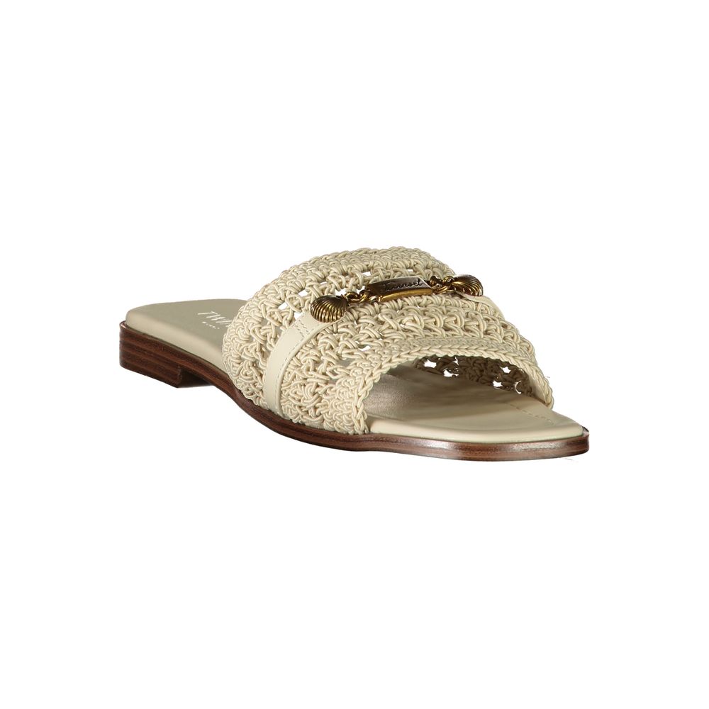 Sliders Slippers Flat Shoes by Twinset for women in polyester beige showcases a statuesque Women's Polyester Sliders Slippers Flat Shoes aesthetic with a and .