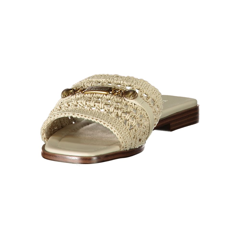 Sliders Slippers Flat Shoes by Twinset for women in polyester beige features an stately silhouette, showcasing the stately style of the Women's Polyester Sliders Slippers Flat Shoes with its distinct and refined .