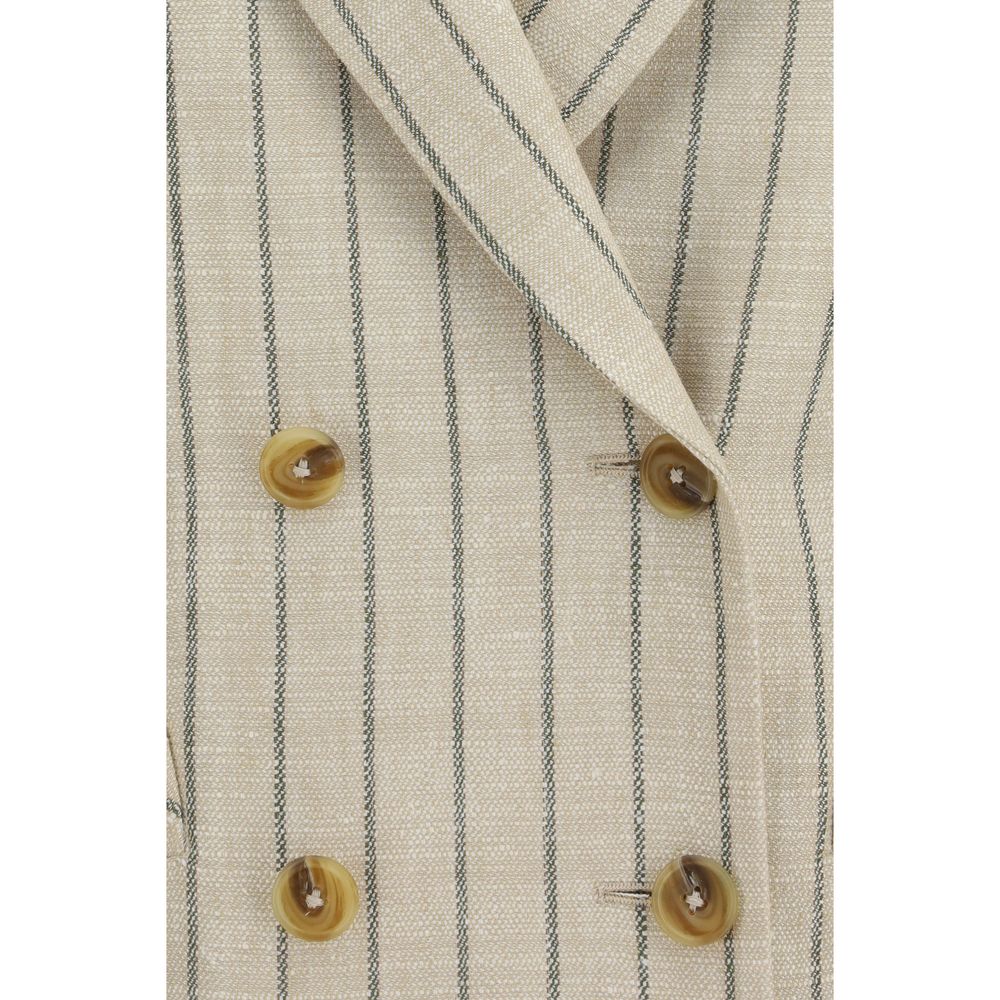 Blazer by Blazé Milano for women in polyamide viscose silk & cotton beige, pearl & pinstripe features an stylish silhouette, showcasing a sophisticated and stylish for a truly stylish finish.
