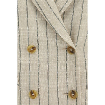 Blazer by Blazé Milano for women in polyamide viscose silk & cotton beige, pearl & pinstripe features an stylish silhouette, showcasing a sophisticated and stylish for a truly stylish finish.