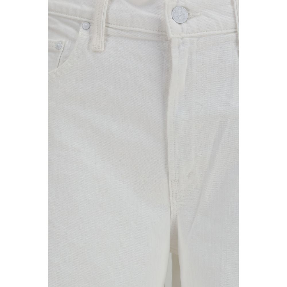Jeans by Mother Denim for women in stretch denim cotton white features an sartorial regular-fit & wide and long with a high rise cut for a sartorial finish.