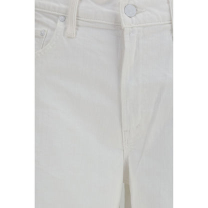 Jeans by Mother Denim for women in stretch denim cotton white features an sartorial regular-fit & wide and long with a high rise cut for a sartorial finish.