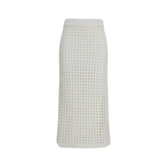 Skirt by Max Mara Pure for women in cotton white features a contoured silhouette from the Women's Straight Cotton Midi Skirt collection, characterized by its contoured midi for a contoured finish.