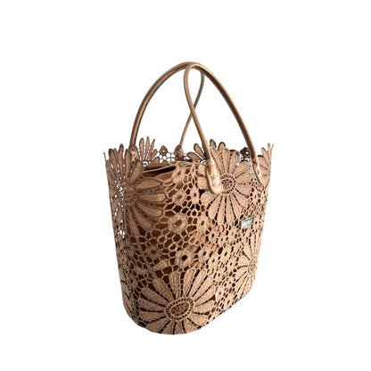 Drawstring Pouch Shoulder Bag by Baldinini Trend for women in polyurethane brown, floral & signature presents a statuesque silhouette, showcasing a secure drawstring and statuesque with versatile handle for a sophisticated look.