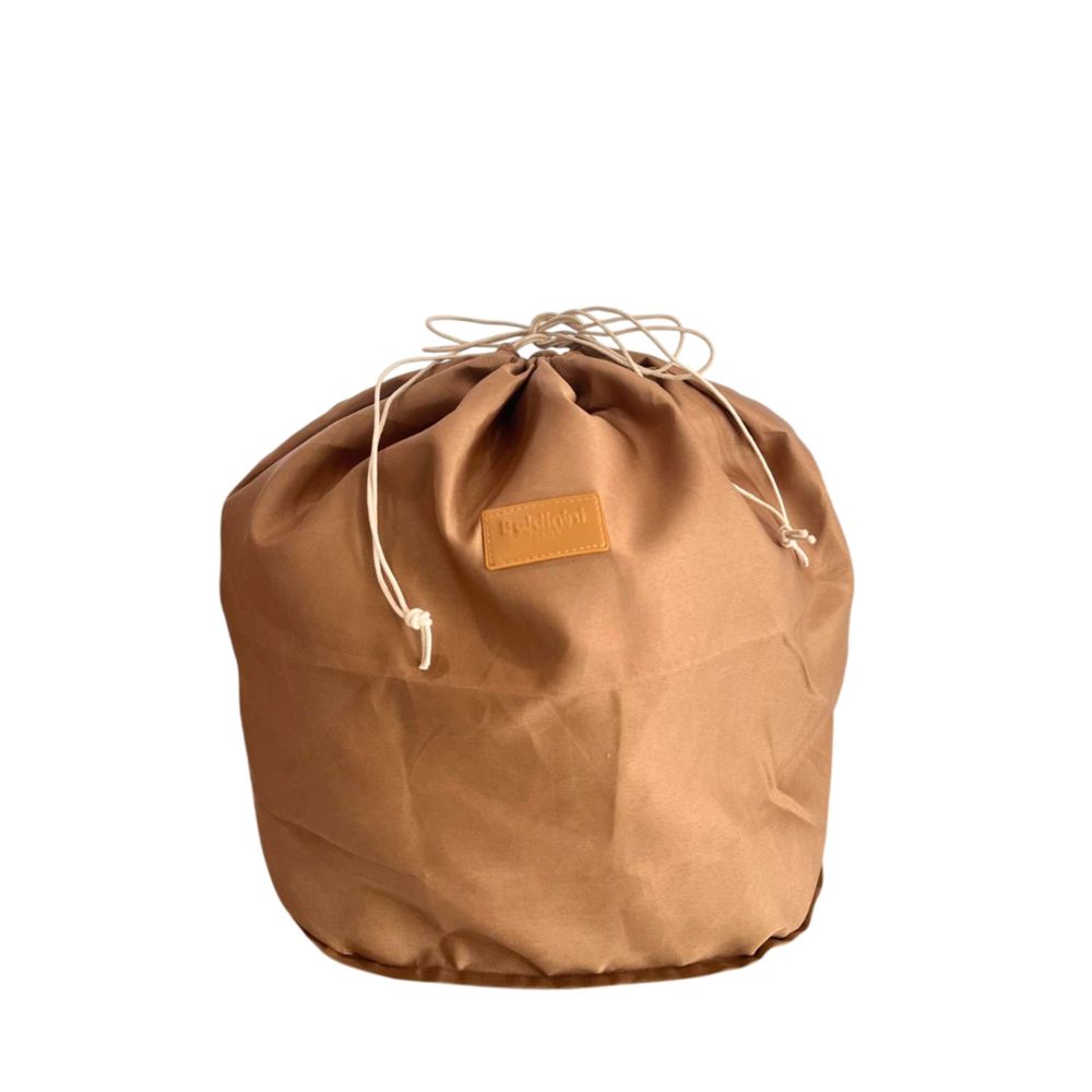 Drawstring Pouch Shoulder Bag by Baldinini Trend for women in polyurethane brown, floral & signature features an effortlessly chic silhouette with a secure drawstring, ample , and versatile handle for effortlessly chic everyday luxury.