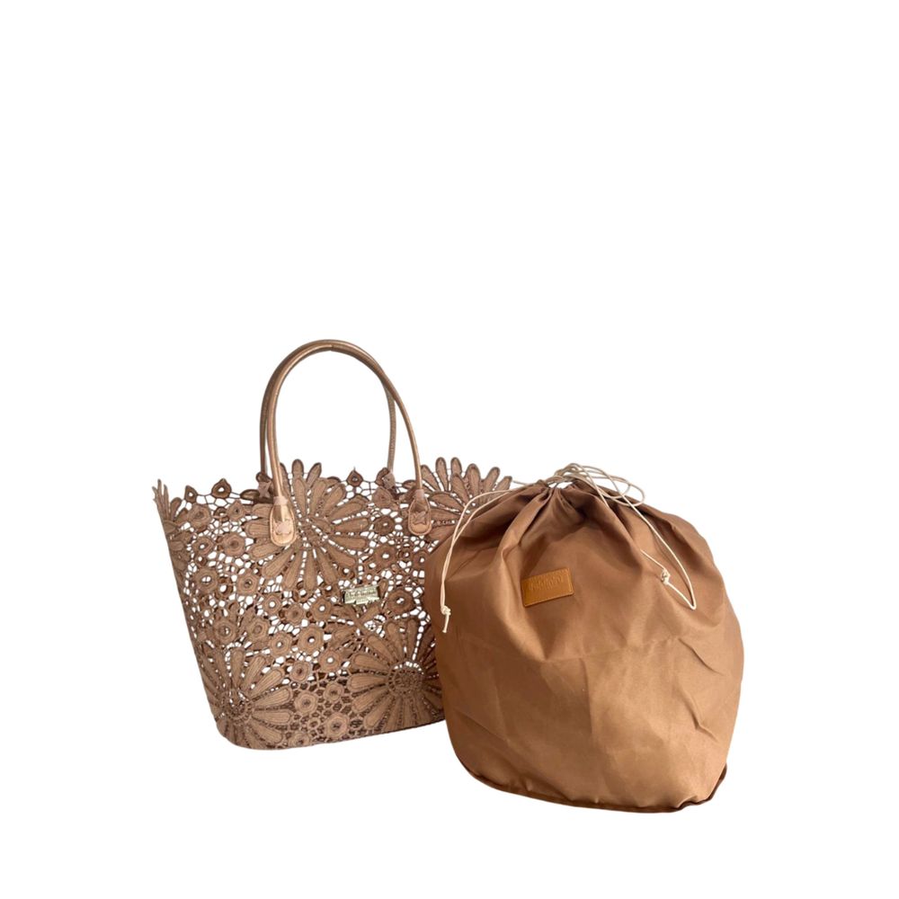 Drawstring Pouch Shoulder Bag by Baldinini Trend for women in polyurethane brown, floral & signature features a effortless chic silhouette with a secure drawstring, ample , and versatile handle for a effortless chic finish.