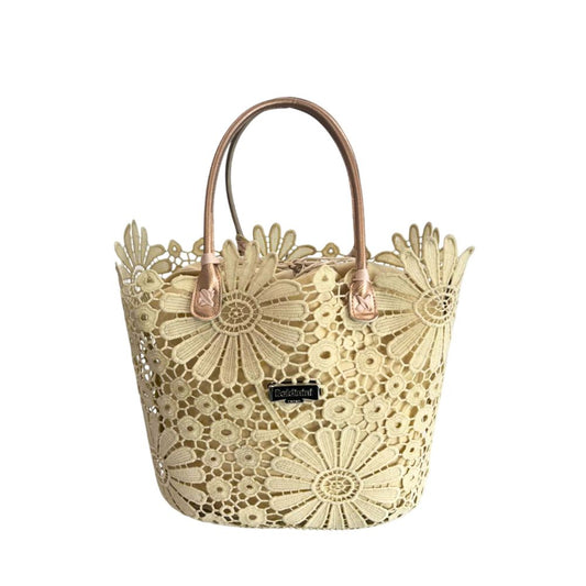 Drawstring Pouch Shoulder Bag by Baldinini Trend for women in polyurethane beige & floral showcases a statuesque silhouette, artfully detailed with a secure drawstring, organized , and versatile handle for a statuesque look.