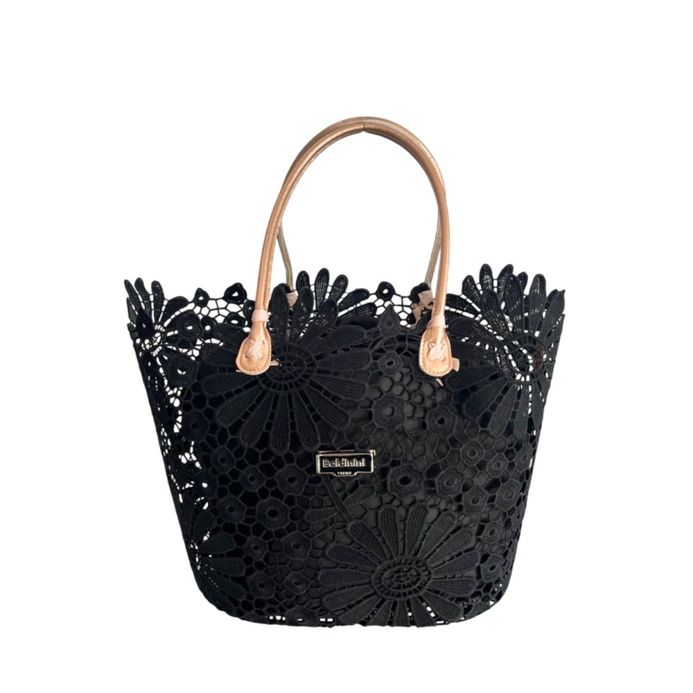 Drawstring Pouch Shoulder Bag by Baldinini Trend for women in polyurethane black, patterned & floral features an effortlessly chic silhouette with a secure drawstring, ample , and versatile detachable-strap & handle for effortlessly chic everyday luxury.