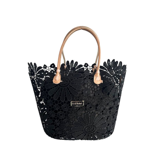 Drawstring Pouch Shoulder Bag by Baldinini Trend for women in polyurethane black, patterned & floral features an effortlessly chic silhouette with a secure drawstring, ample , and versatile detachable-strap & handle for effortlessly chic everyday luxury.