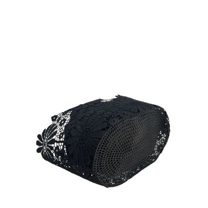 Drawstring Pouch Shoulder Bag by Baldinini Trend for women in polyurethane black, patterned & floral presents a statuesque silhouette, showcasing a secure drawstring and statuesque with versatile detachable-strap & handle for a sophisticated look.