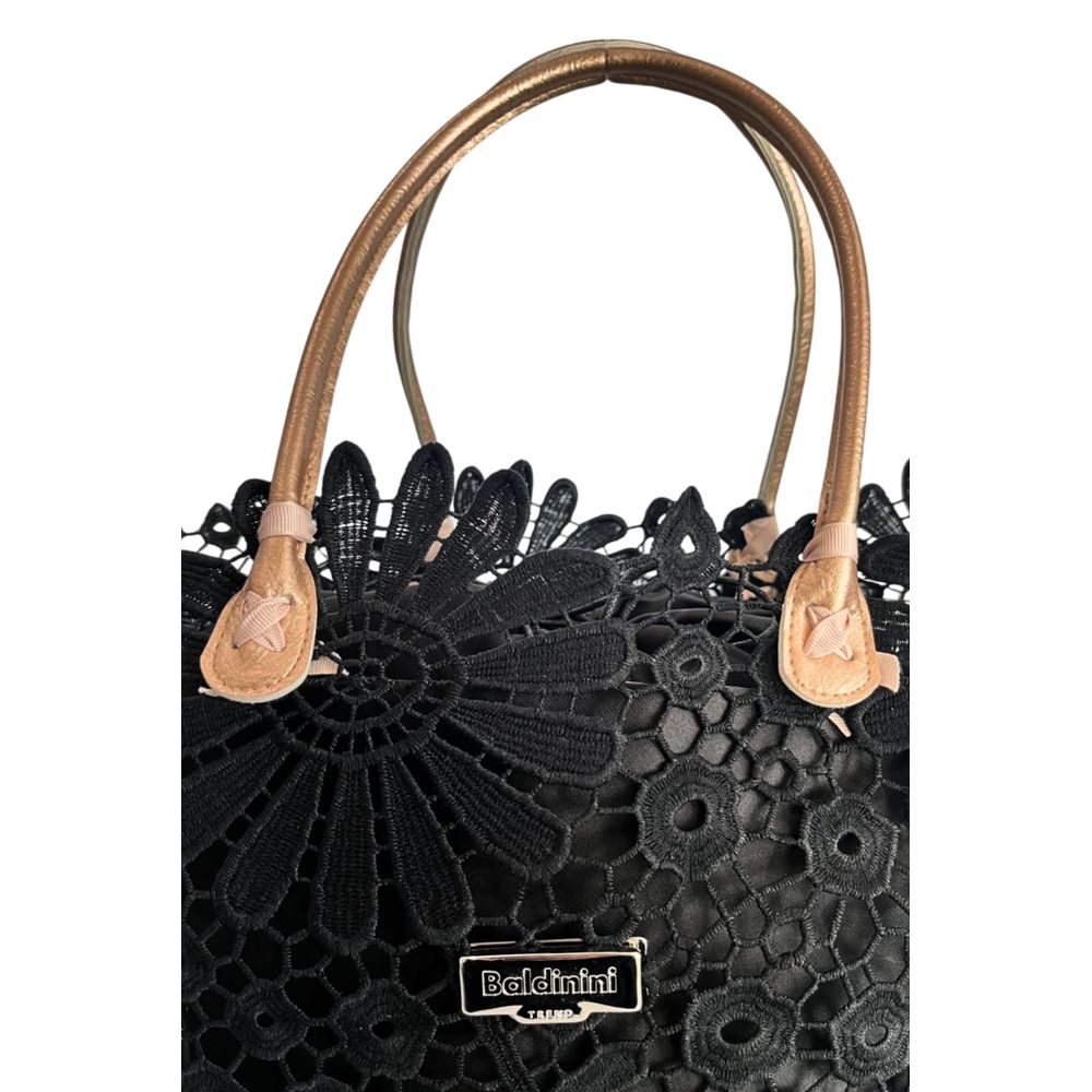 Drawstring Pouch Shoulder Bag by Baldinini Trend for women in polyurethane black, patterned & floral features a stately silhouette, showcasing a secure drawstring, ample , and stately detachable-strap & handle for a stately finish.