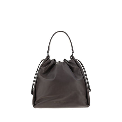 Shoulder Drawstring Bag by Brunello Cucinelli for women in bos taurus calf leather brown & signature features a enviable silhouette, showcasing a secure drawstring, ample , and enviable shoulder-strap, handle & adjustable-strap for a enviable finish.