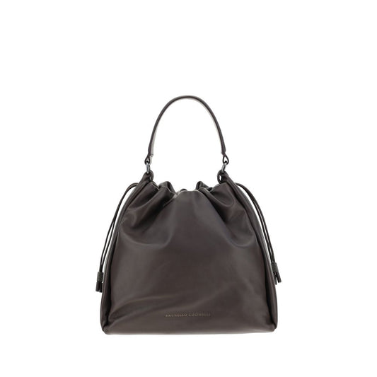Shoulder Drawstring Bag by Brunello Cucinelli for women in bos taurus calf leather brown & signature features a enviable silhouette, showcasing a secure drawstring, ample , and enviable shoulder-strap, handle & adjustable-strap for a enviable finish.