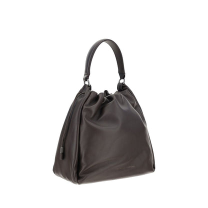 Shoulder Drawstring Bag by Brunello Cucinelli for women in bos taurus calf leather brown & signature features a effortless sophistication silhouette, secured by a drawstring with ample and versatile shoulder-strap, handle & adjustable-strap for a effortless sophistication finish.
