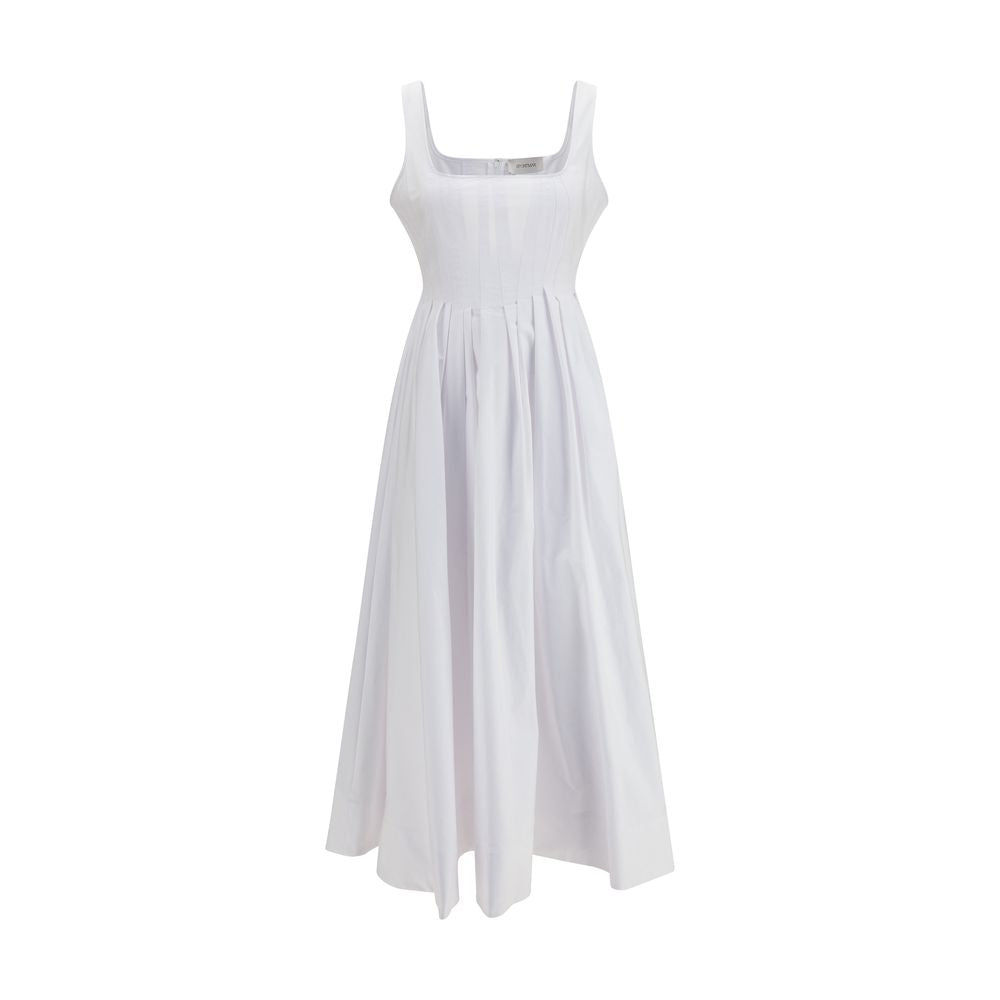 Dress by Max Mara for women in cotton canvas white showcases a striking silhouette, elegantly detailed with a sleeveless, refined square neckline, and a striking long for a striking finish.
