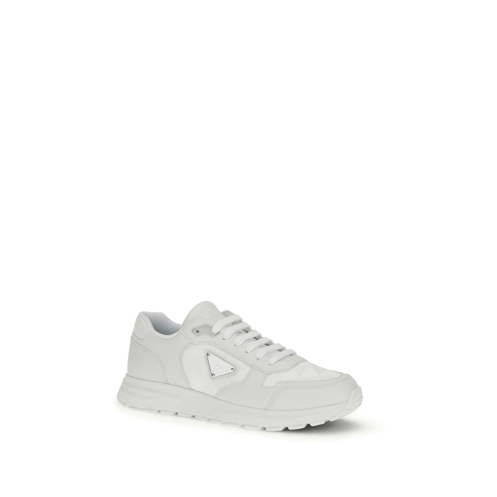 Prada Men's Athletic Nylon Leather Sneakers - White