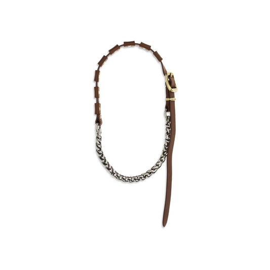 Necklace by Miu Miu for women in nylon brown & silver presents a artisanal silhouette, artfully highlighting the chain necklace design and artisanal Women's Bos Taurus Calf Leather Necklace aesthetic for a sophisticated finish.