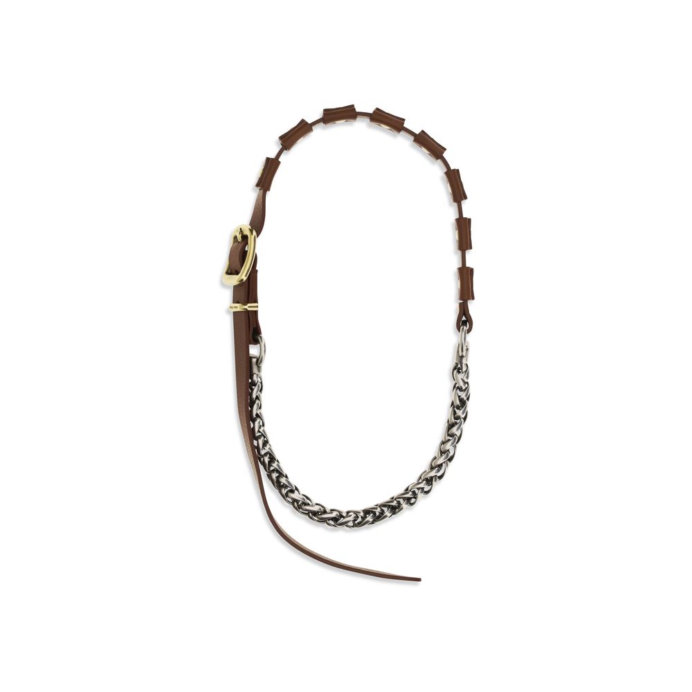 Necklace by Miu Miu for women in nylon brown & silver features an resplendent silhouette, showcasing a sophisticated chain necklace design from the Women's Bos Taurus Calf Leather Necklace collection for a resplendent finish.