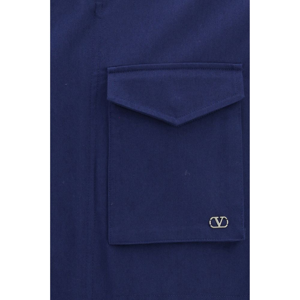Overcoat by Valentino Garavani for men in cotton blue & signature presents a luxurious silhouette, showcasing a luxurious and sophisticated pockets for a premium, luxurious look.