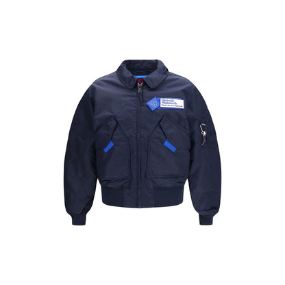 Bomber Jacket by GR10K for men in nylon blue features an contemporary silhouette, showcasing a sophisticated and contemporary pockets for a truly refined look.