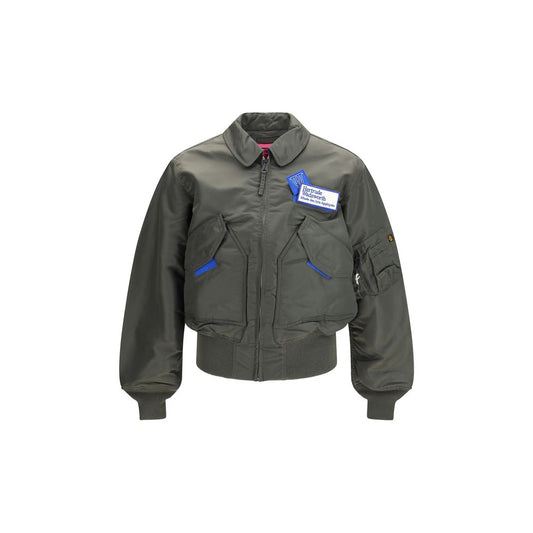 Bomber Jacket by GR10K for men in nylon bicolour features a dramatic silhouette, showcasing a sophisticated and distinctive pockets for a dramatic aesthetic.
