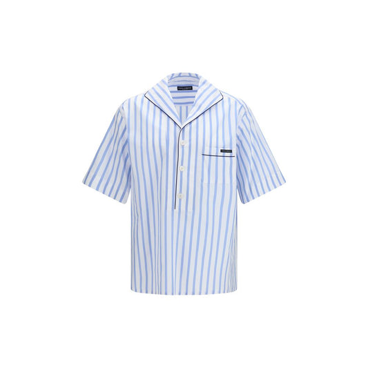 Shirt by Dolce & Gabbana for men in cotton & silk multicolor, patterned & striped features an architectural silhouette with a refined short-sleeve and elegant for a architectural look.