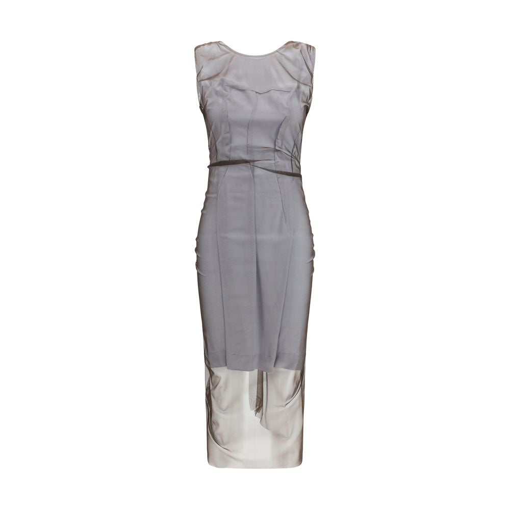 Dress by Maison Margiela for women in stretch polyamide brown features a dramatic silhouette, showcasing an elegant and sleeveless that flows into a dramatic midi.