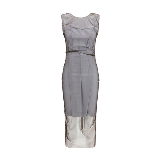 Dress by Maison Margiela for women in stretch polyamide brown features a dramatic silhouette, showcasing an elegant and sleeveless that flows into a dramatic midi.