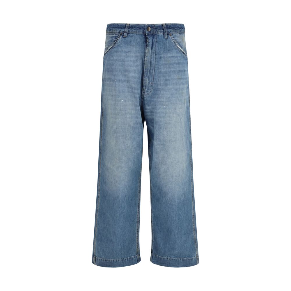 Jeans by Maison Margiela for women in denim cotton blue & patchwork presents a refined pantology silhouette, artfully defined by a refined pantology relaxed-fit, wide & oversized, long, and a sophisticated .