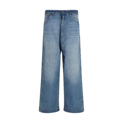 Jeans by Maison Margiela for women in denim cotton blue & patchwork presents a refined pantology silhouette, artfully defined by a refined pantology relaxed-fit, wide & oversized, long, and a sophisticated .