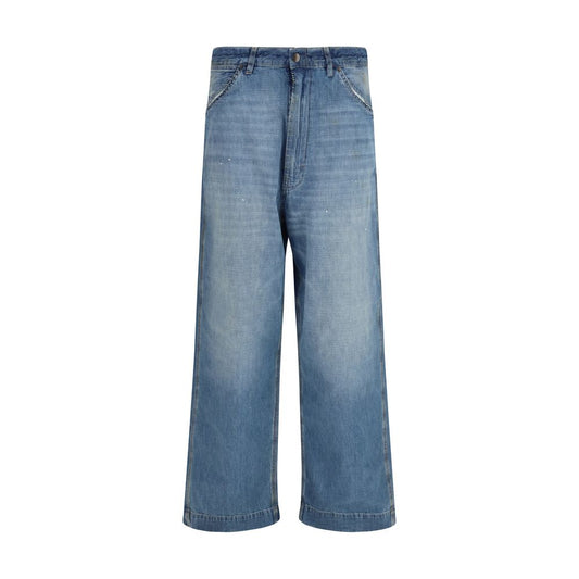 Jeans by Maison Margiela for women in denim cotton blue & patchwork presents a refined pantology silhouette, artfully defined by a refined pantology relaxed-fit, wide & oversized, long, and a sophisticated .