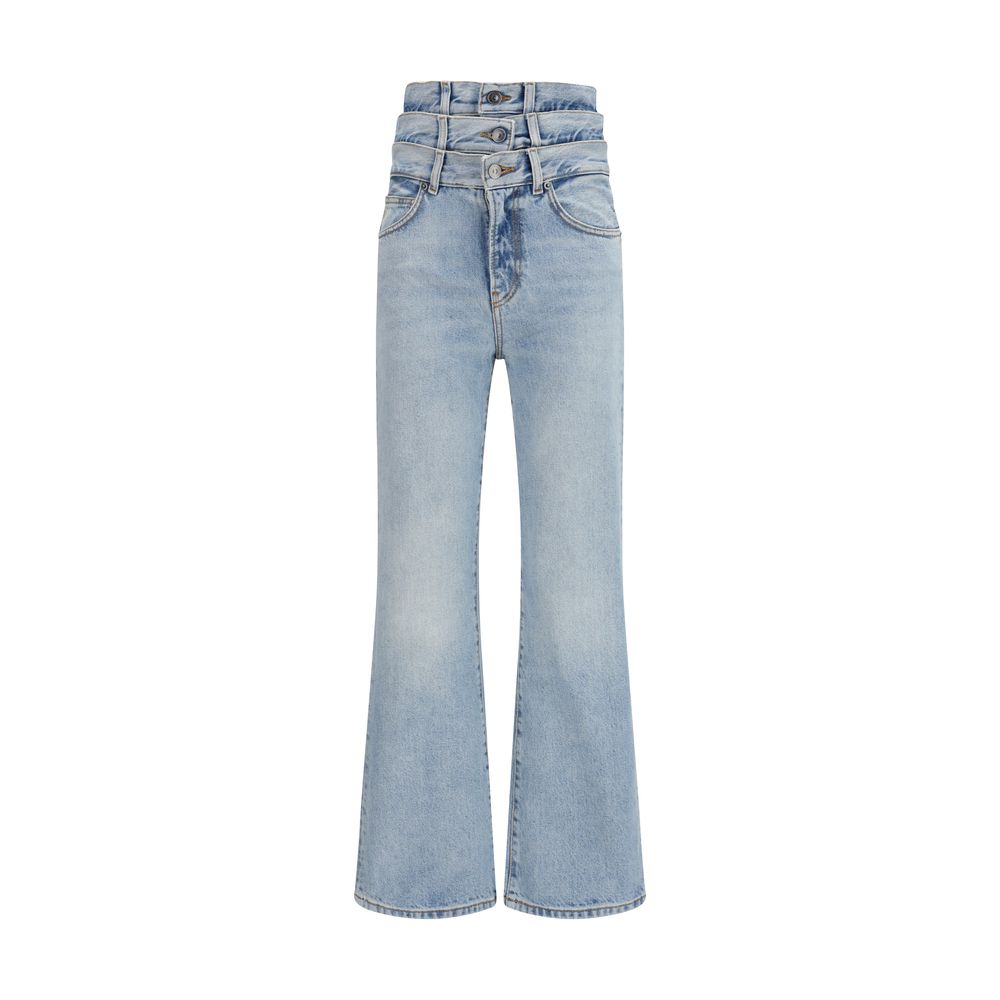 Jeans by Fiorucci for women in denim cotton blue features a polished silhouette with a polished flared & regular-fit, reaching a polished long and finished with a polished mid rise.