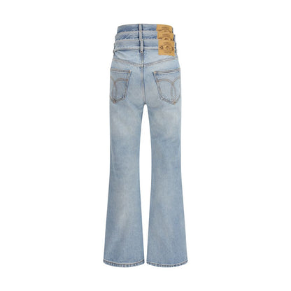 Jeans by Fiorucci for women in denim cotton blue features an refined tailoring silhouette, showcasing a premium flared & regular-fit with a mid rise and long cut for a refined tailoring look.