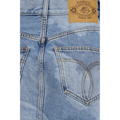 Skirt by Fiorucci for women in denim cotton blue & print showcases a dramatic silhouette, artfully capturing the essence of the Women's Denim Mid Rise Cotton Mini Skirt in a dramatic mini cut for a refined look.