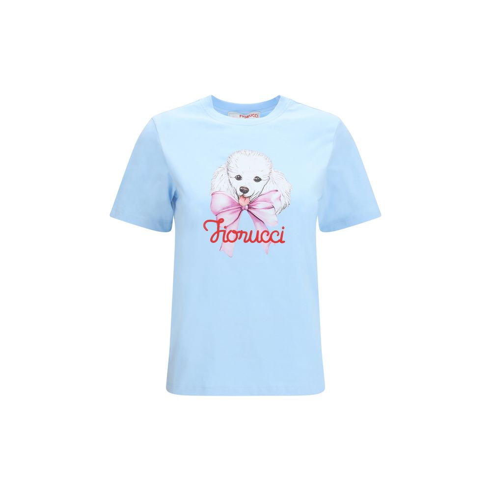 T-Shirt by Fiorucci for women in cotton blue & signature showcases a chic silhouette, artfully detailed with a chic crew neckline and short-sleeve for a chic finish.