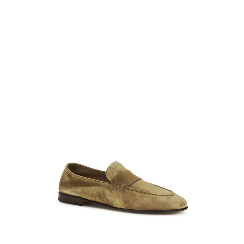 Loafer Slip-On Strap Shoes by Bally for men in bos taurus calf suede leather beige features an effortless chic silhouette, showcasing the Men's Bos Taurus Calf Suede Leather Loafer Slip-On Strap Shoes design with an effortless chic and a almond toe style for a effortless chic look.