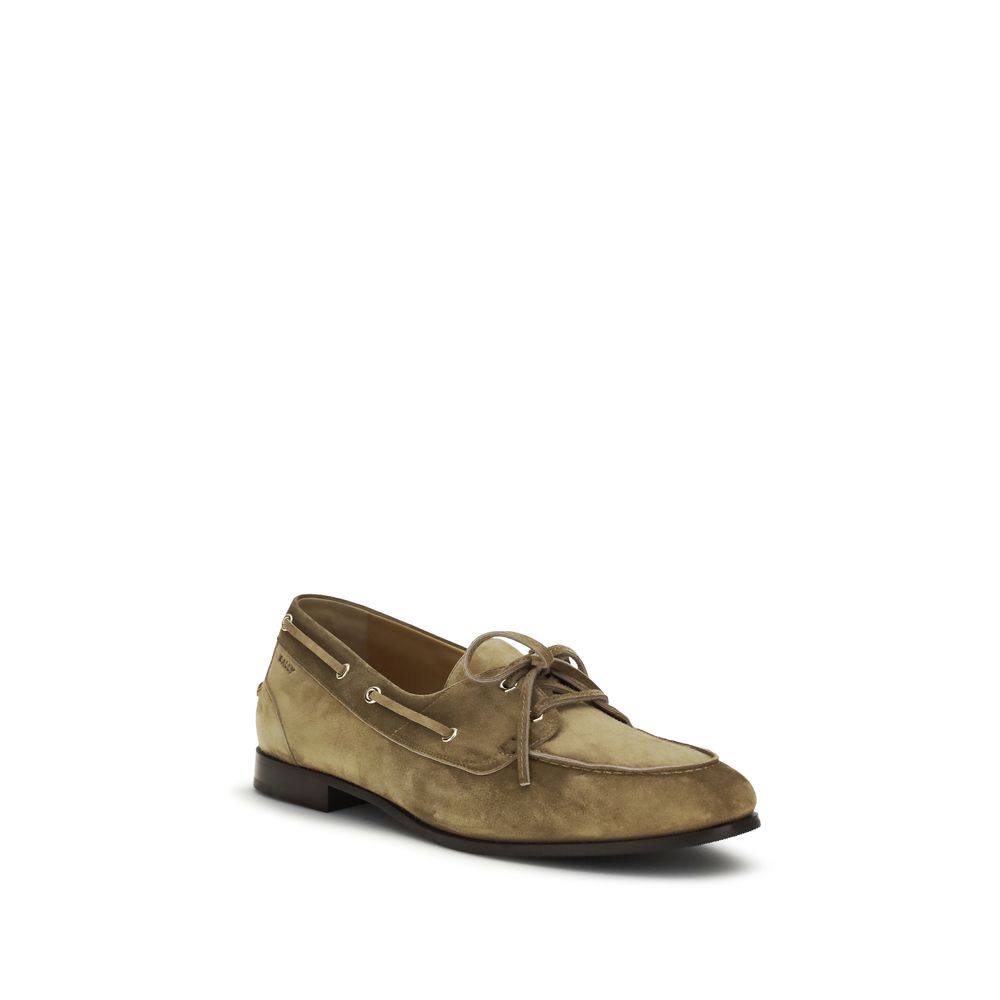 Boat Loafer Slip-On Shoes by Bally for men in suede buffalo leather beige & ebony features an ergonomic silhouette, perfectly showcasing Men's Suede Buffalo Leather Boat Loafer Slip-On Shoes with its distinct and elegant .