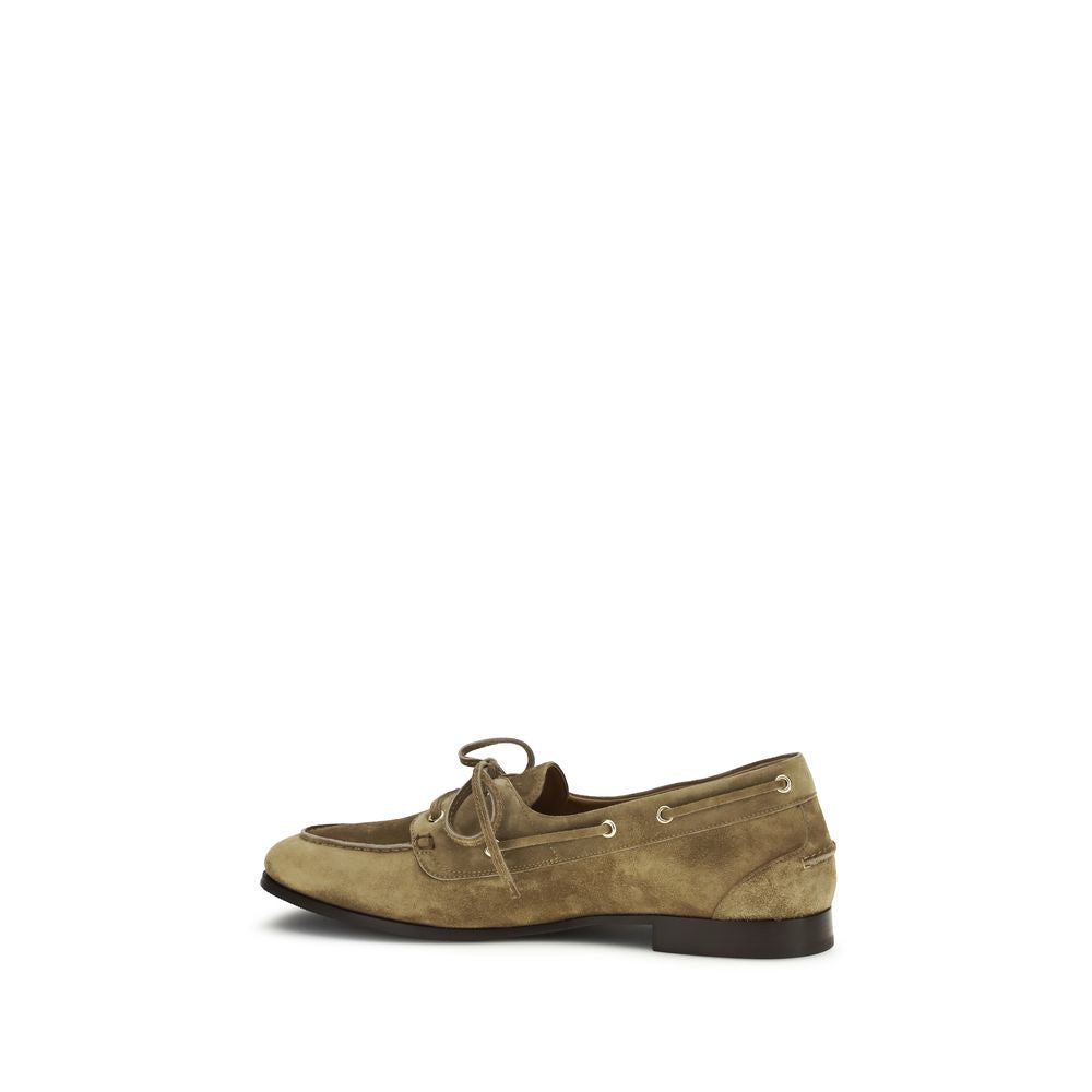 Boat Loafer Slip-On Shoes by Bally for men in suede buffalo leather beige & ebony showcases a resplendent Men's Suede Buffalo Leather Boat Loafer Slip-On Shoes aesthetic, defined by its resplendent and elegant .