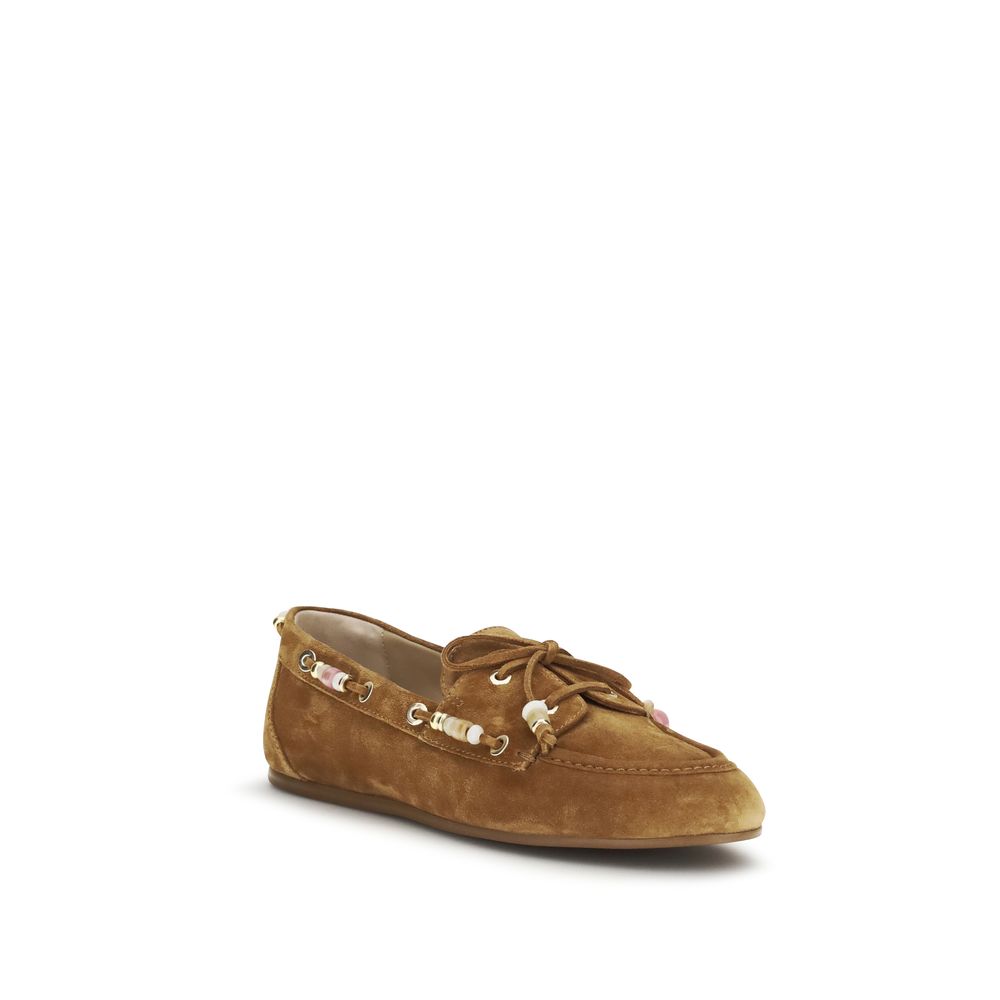 Stuart Weitzman Women's Bos Taurus Calf Leather Flat Boat Loafer Slip-On Shoes - Brown