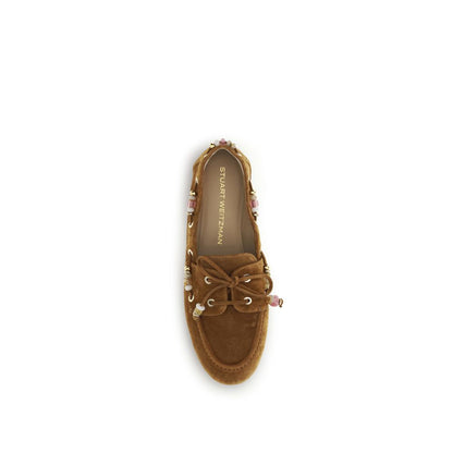 Stuart Weitzman Women's Bos Taurus Calf Leather Flat Boat Loafer Slip-On Shoes - Brown